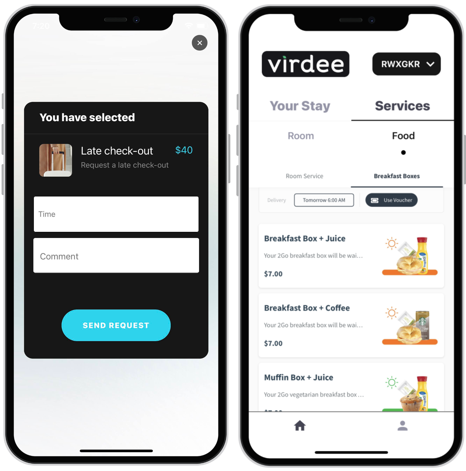 Virdee Phone app with new revenue streams late checkout and food ordering
